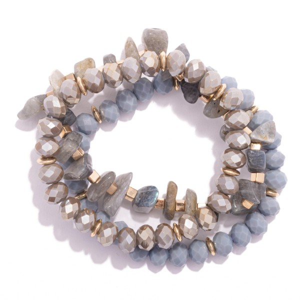 Wholesale set Three Beaded Stretch Bracelets Glass Faceted Beads Stones D
