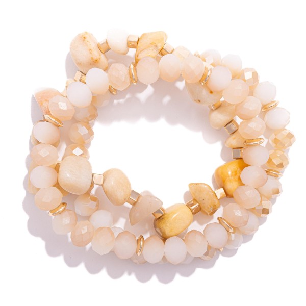 Wholesale set Three Beaded Stretch Bracelets Glass Faceted Beads Stones D