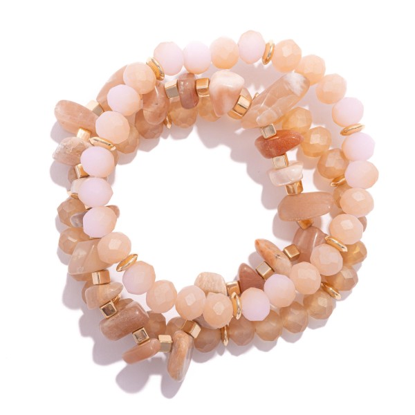 Wholesale set Three Beaded Stretch Bracelets Glass Faceted Beads Stones D