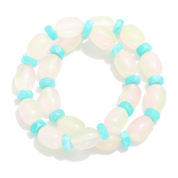 Wholesale set Two Glass Pebble Stretch Bracelets D