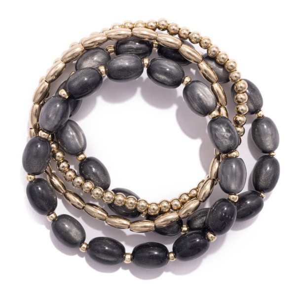 Wholesale set Four Beaded Stretch Bracelets Metal Tones Acetate Beads D