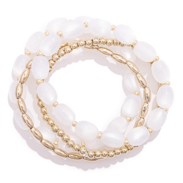 Wholesale set Four Beaded Stretch Bracelets Metal Tones Acetate Beads D