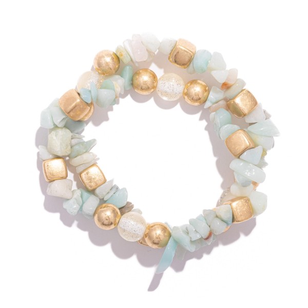 Wholesale set Two Stone Beaded Stretch Bracelets Metal Tones Glitter Beads D