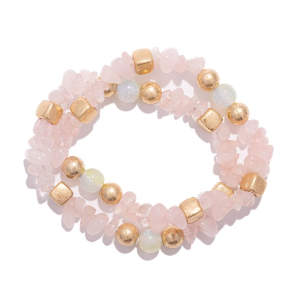 Wholesale set Two Stone Beaded Stretch Bracelets Metal Tones Glitter Beads D