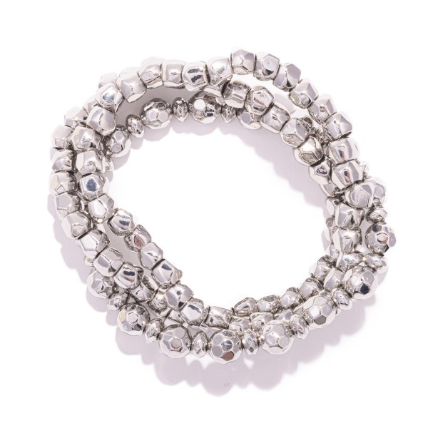 Wholesale set Three Faceted Metal Beaded Stretch Bracelets D