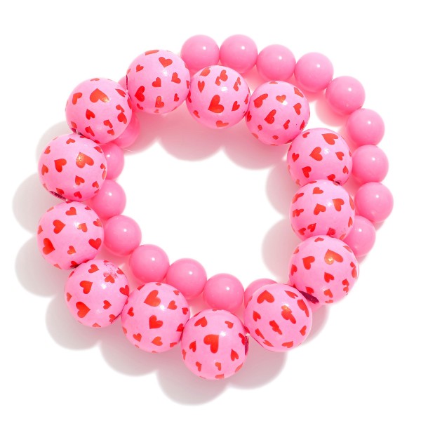 Wholesale set Two Beaded Bracelets Wood Beads Hearts D