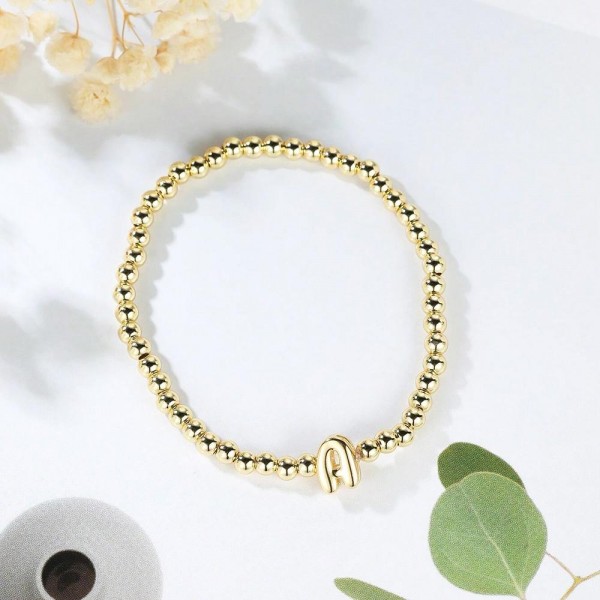 Wholesale metal Beaded Stretch Bracelet Initial Bead D