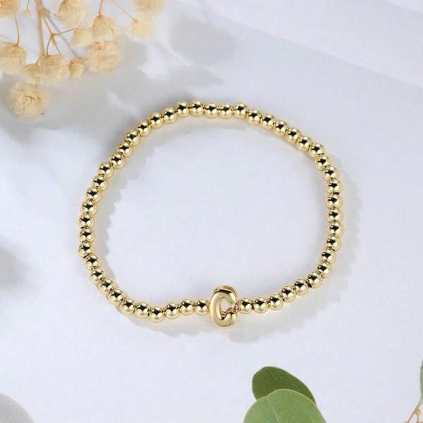 Wholesale metal Beaded Stretch Bracelet Initial Bead D
