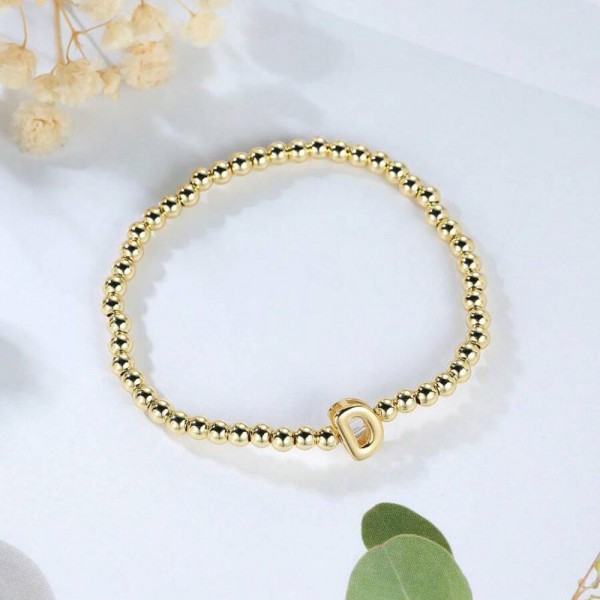 Wholesale metal Beaded Stretch Bracelet Initial Bead D