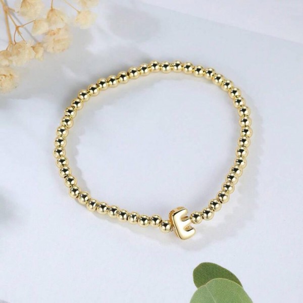 Wholesale metal Beaded Stretch Bracelet Initial Bead D