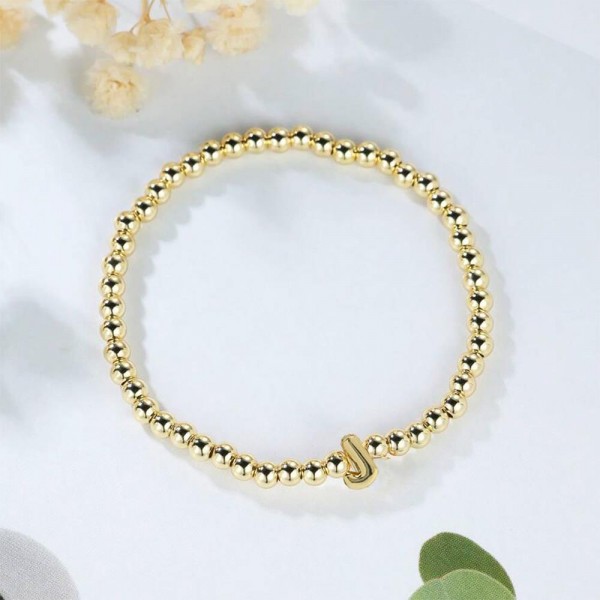 Wholesale metal Beaded Stretch Bracelet Initial Bead D