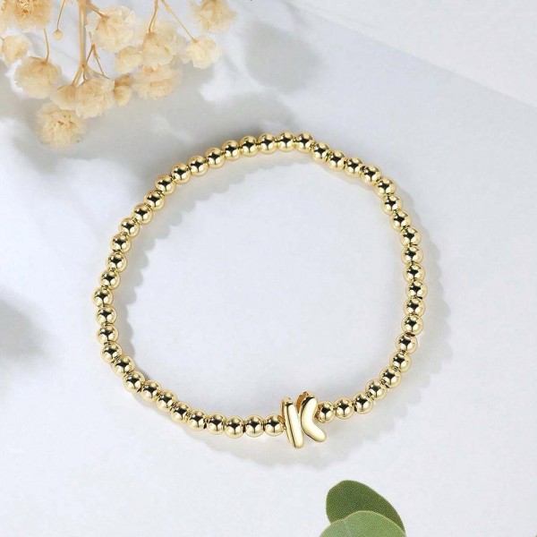 Wholesale metal Beaded Stretch Bracelet Initial Bead D