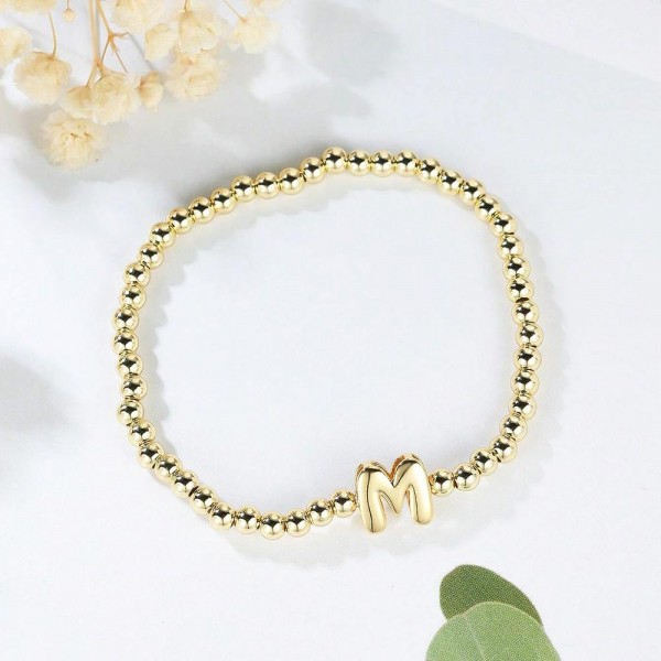 Wholesale metal Beaded Stretch Bracelet Initial Bead D