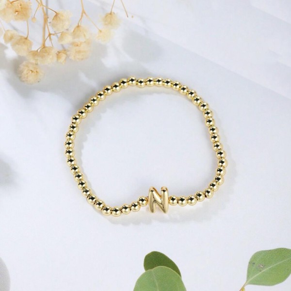 Wholesale metal Beaded Stretch Bracelet Initial Bead D