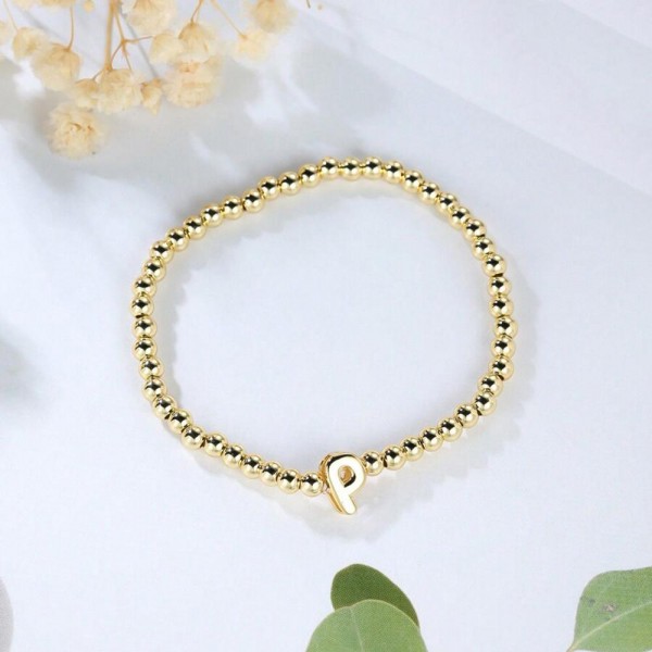 Wholesale metal Beaded Stretch Bracelet Initial Bead D