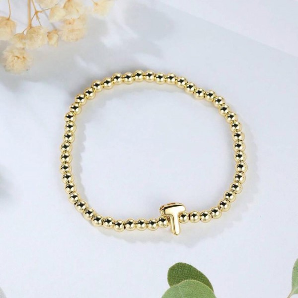 Wholesale metal Beaded Stretch Bracelet Initial Bead D