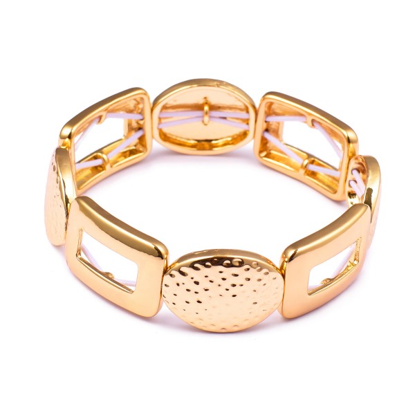 Wholesale metal Stretch Bracelet Textured Ovals Hollow Rectangles D