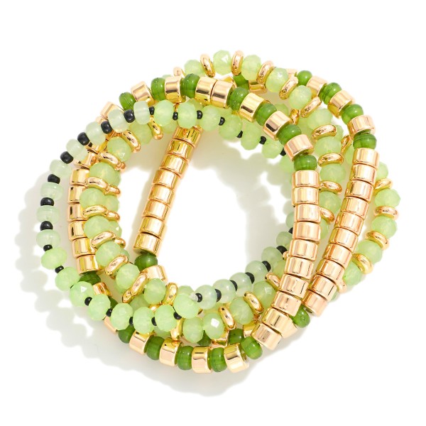 Wholesale set Five Beaded Stretch Bracelets Gold Details L