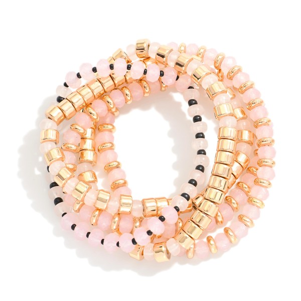 Wholesale set Five Beaded Stretch Bracelets Gold Details L