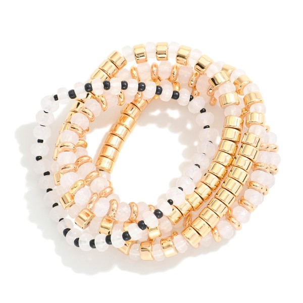Wholesale set Five Beaded Stretch Bracelets Gold Details L