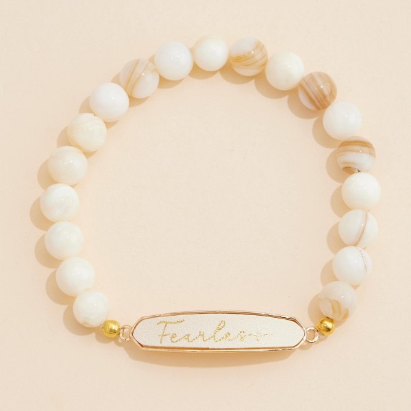 Wholesale stone Beaded Stretch Bracelet Vegan Leather Fearless Plate D