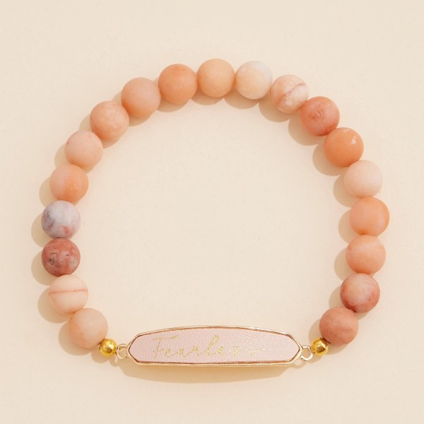 Wholesale stone Beaded Stretch Bracelet Vegan Leather Fearless Plate D