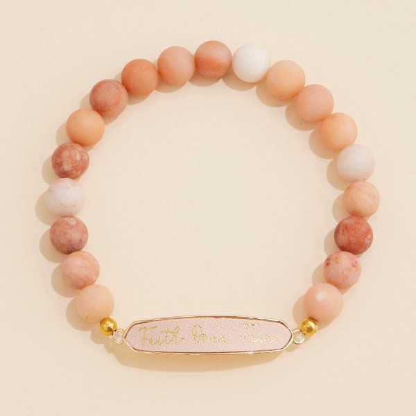 Wholesale stone Beaded Stretch Bracelet Vegan Leather Faith Fear Plate D