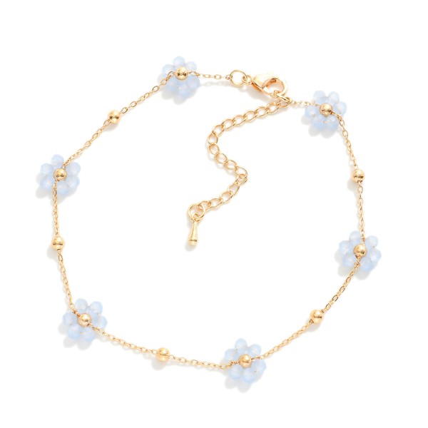 Wholesale chain Link Anklet Beaded Flower Stations D Extender L
