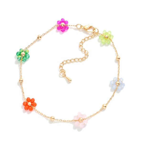 Chain Link Anklet Featuring Beaded Flower Stations 

- Approximately 4" D
- Extender 2" L