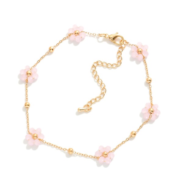 Wholesale chain Link Anklet Beaded Flower Stations D Extender L
