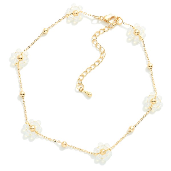 Wholesale chain Link Anklet Beaded Flower Stations D Extender L