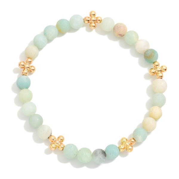 Wholesale stone Beaded Stretch Bracelet Gold Bubble Criss Cross Stations D