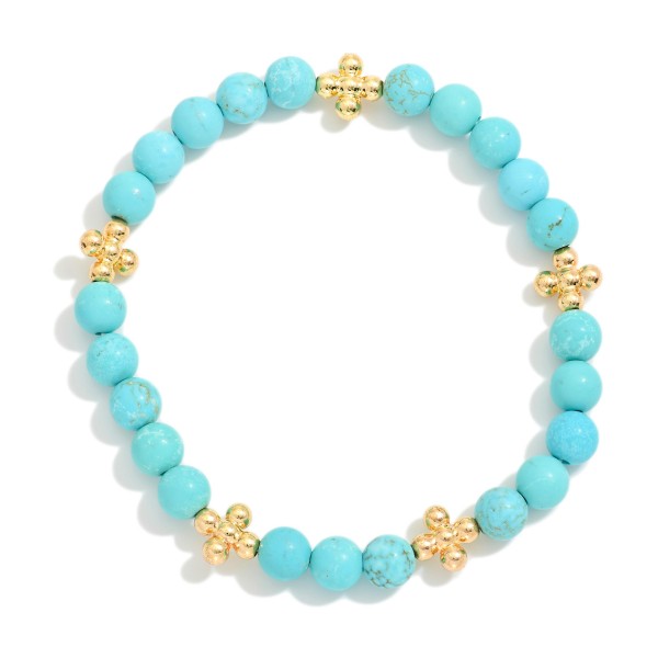 Wholesale stone Beaded Stretch Bracelet Gold Bubble Criss Cross Stations D