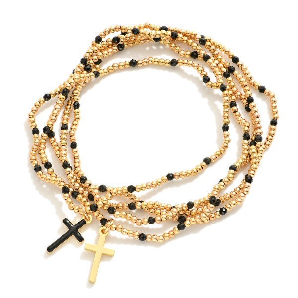Wholesale set Five Petite Metal Beaded Bracelets Enamel Crosses Faceted Beads D