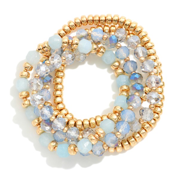 Set Of Five Beaded Stretch Bracelets Featuring Metal Tones & Glass Crystal

- Approximately 2.5" D 