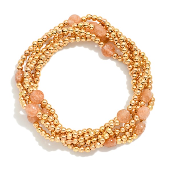 Wholesale set Five Metal Beaded Stretch Bracelets Faceted Stone Beads D