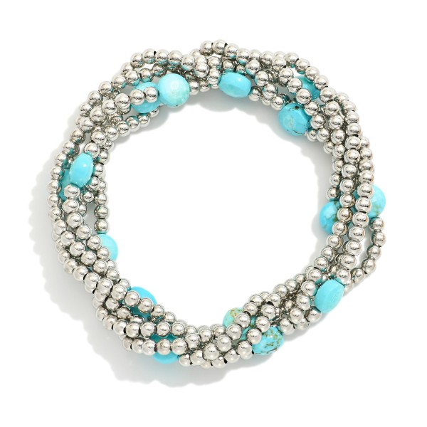 Wholesale set Five Metal Beaded Stretch Bracelets Faceted Stone Beads D