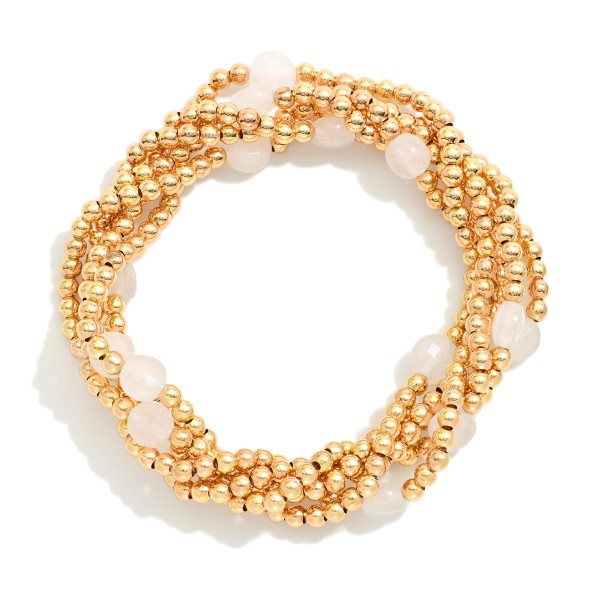 Wholesale set Five Metal Beaded Stretch Bracelets Faceted Stone Beads D