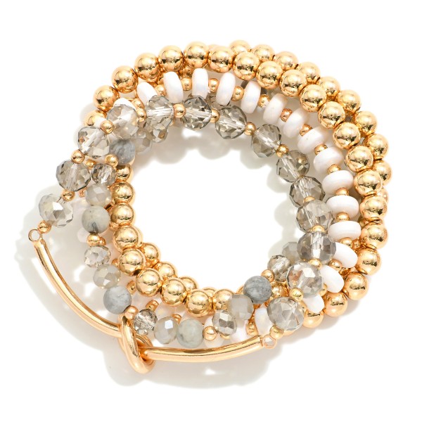 Wholesale set Five Beaded Stretch Bracelets Glass Beads Faceted Beads Gold Noted