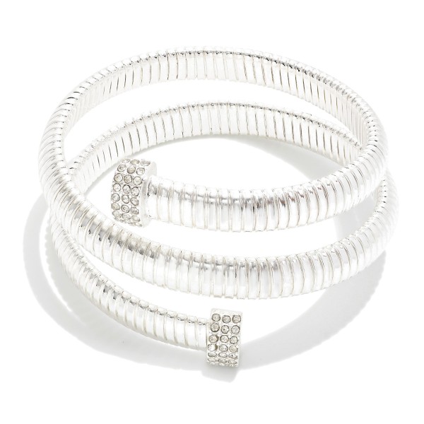 Wholesale cubic Zirconia Pave Ribbed Cuff Bracelet D