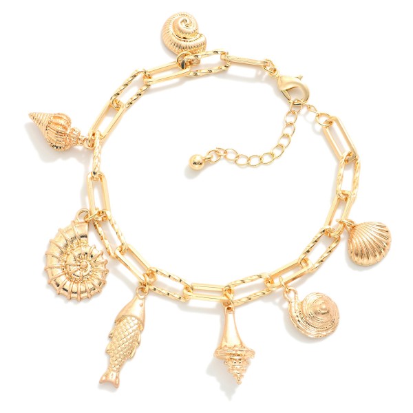 Wholesale paper Clip Chain Link Charm Bracelet Metal Tones Beach Charms D Extend