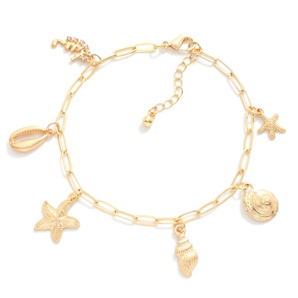 Wholesale paper Clip Link Charm Bracelet Gold Beach Charms D Extender L