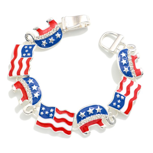Wholesale linked Silver Enamel Flag Elephant Bracelet L