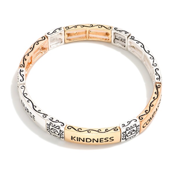 Metal Tone "COMPASSION, NURSE, KINDNESS" Stretch Bracelet 

- Approximately 2.5" D

- Card Reads: "Kindness, Comfort, & Compassion. Nurses are Angels."
