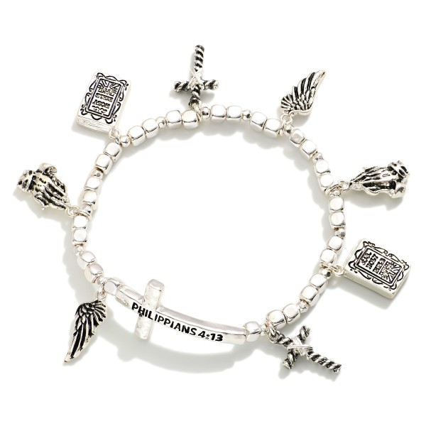 Wholesale metal Beaded Charm Bracelet Crosses Angel Wings Philippians D Card Rea