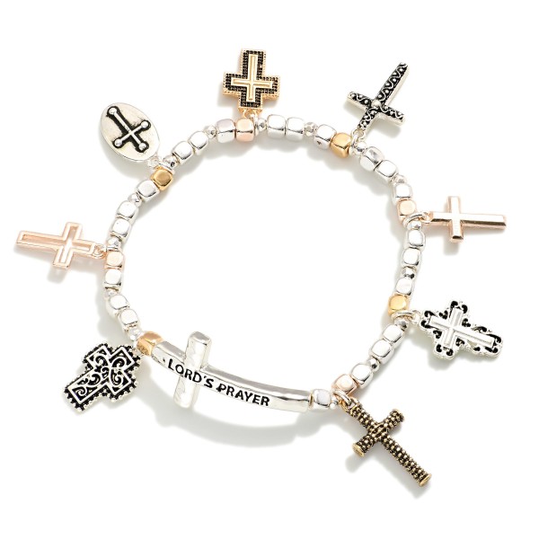 Wholesale metal Beaded Charm Bracelet Crosses Lord s Prayer D Card Reads Lord s