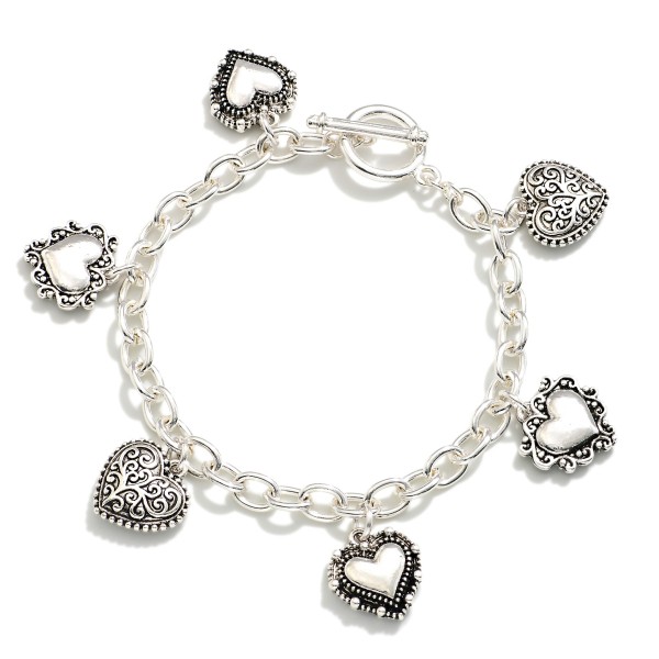 Wholesale chain Link Charm Bracelet Metal Heart Charms Toggle Clasp D