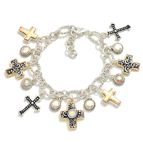 Wholesale chain Link Charm Bracelet Cross Charms Glass Crystal Charms D Extender