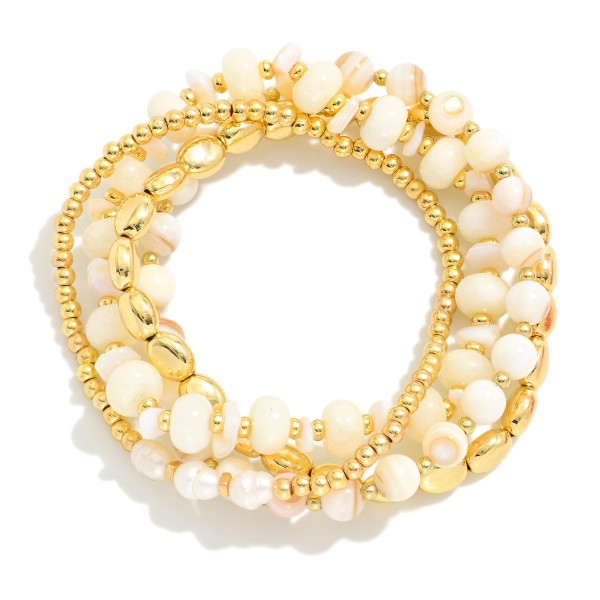 Wholesale set Four Beaded Bracelets Stone Metal Tones Pearls D