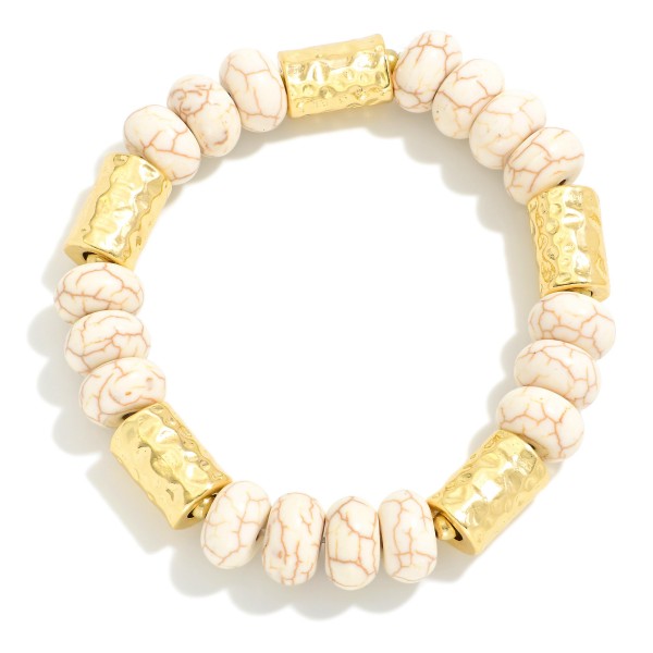 Wholesale large Cracked Stone Disk Hammered Metal Tube Beaded Bracelet D